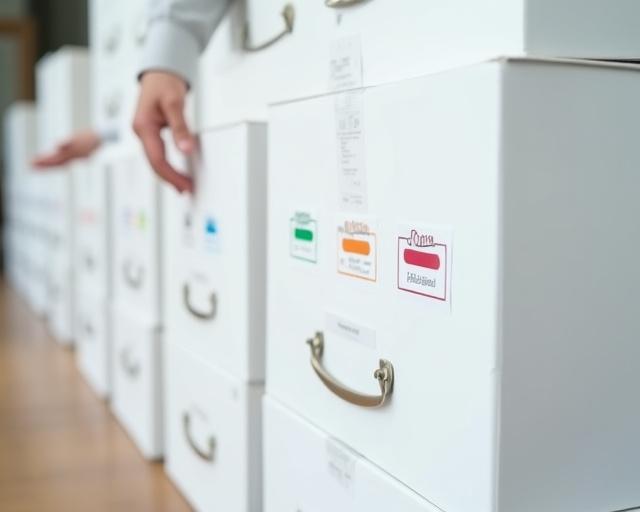 Labelled organized moving boxes and efficiency