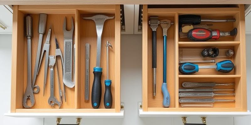 Before and after of a junk drawer organization