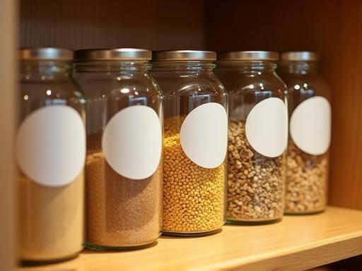 Perfectly organized kitchen pantry with glass jars